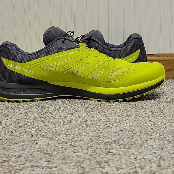 Salomon, Men's Sense Pro 2 Neon Yellow and Dark Gray Trail Shoes, Sz 12.5
